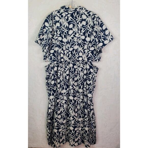 Old Navy Waist-Defined Midi Shirt Dress Navy Blue White Floral Cotton Sz XXL - Picture 11 of 14
